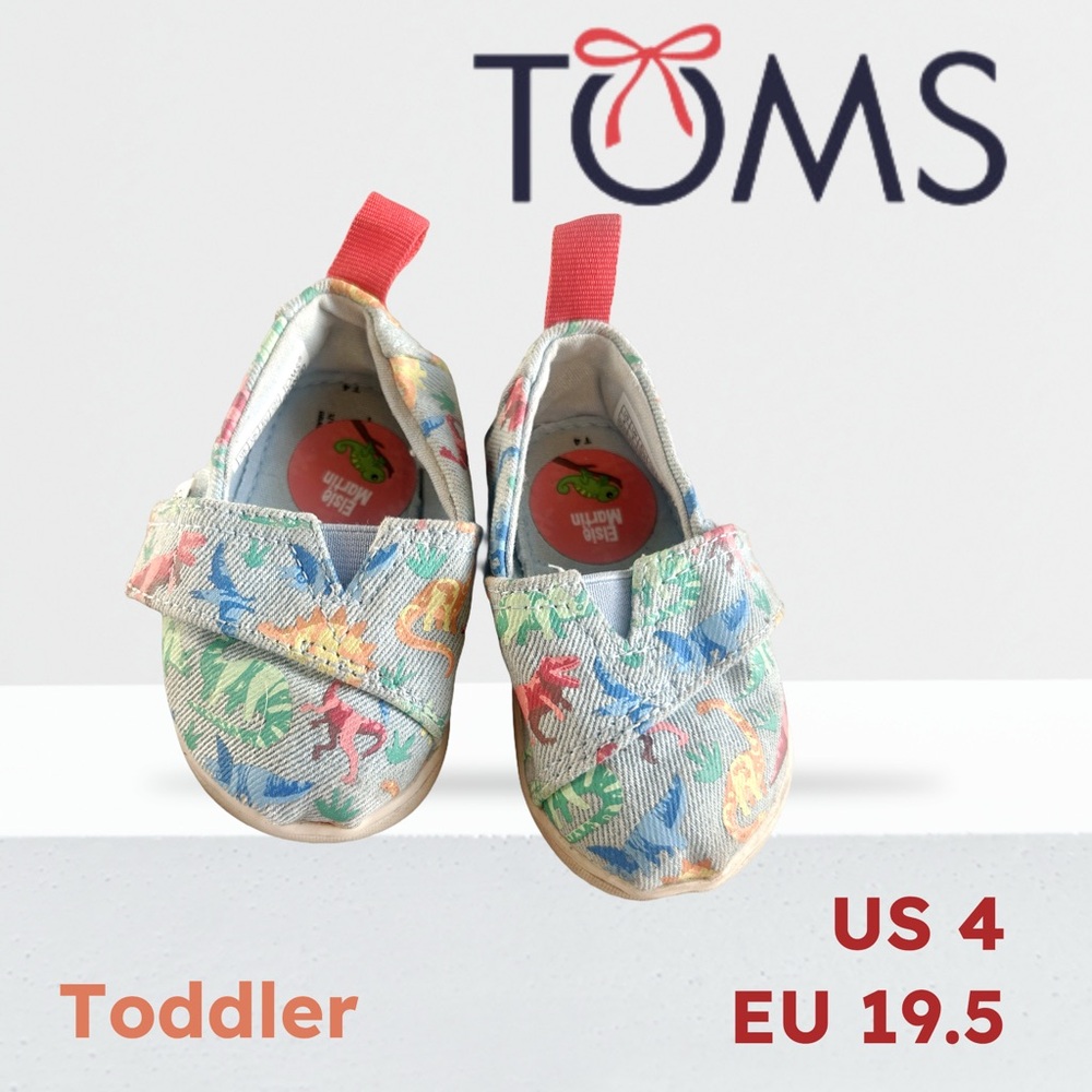 👍*GUC* TOMS | US 4 | Unisex Dino print canevas slip on Alpargata toddler shoes
